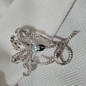 LEE ANGEL Big EXOTIC FLOWER Silver Tone Rhinestone Brooch Pin